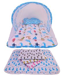 Babytoons New Born Baby Combo of Mosquito Net Bed and Plastic Changing Diapers Mat/Massage Mat/Protection Mat (0-12 Months) Blue