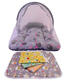 Babytoons New Born Baby Bedding Mosquito Net Bed with Pillow & 4pcs Waterproof Sheets Mats Combo (0-12 Months) Grey