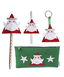 Li'Ll Pumpkins Santa Stationary Pouch & Santa Set Of Pencil Topper Book Mark & Key Chain - Multicolour