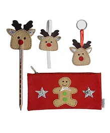 Li'Ll Pumpkins Gingerman Stationary Pouch & Reindeer Set Of Pencil Topper Book Mark Key Chain - Multicolour