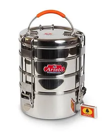 Aristo Stainless Steel Tiffin Box With 4 Stackable Containers - Silver