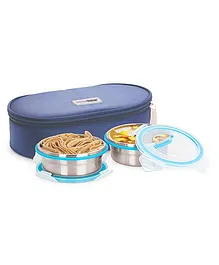 Steel Lock Food Storage Containers Set of 2 With Insulated Bag - Silver Blue