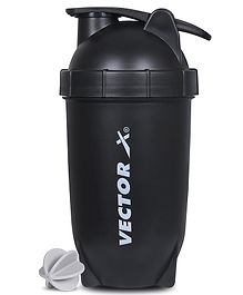Vector X Ignite Plastic Shaker Mixer Blender Bottle Portable Pre Workout Protein Drink Shaker Cup (Black, 600 ml)