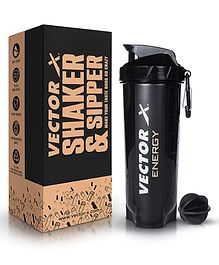 Vector X Gym Energy Plastic Shaker Bottle, Leakproof Guarantee Sipper Bottle Ideal for Protein, Preworkout and Bcaas, BPA-Free Material (Black, 600 Milliliters) (Black)