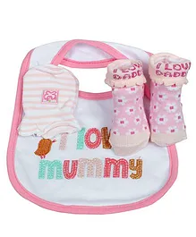 Babies Bloom Gift Set I Luv Mummy Design Set of 3 - Pink White