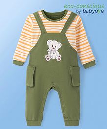 Babyoye 100% Cotton With Eco Jiva Finish Knit Full Sleeves Rompers With Bear Patch Applique - Multicolour