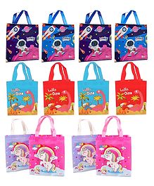 Asera Unicorn, Dino & Space Theme Carry Bags Return Gifts for Birthday for Kids Pack of 12- Multicolor