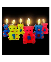 Funcart Teddy Bear Candles Pack of 6 - Yellow Pink Blue