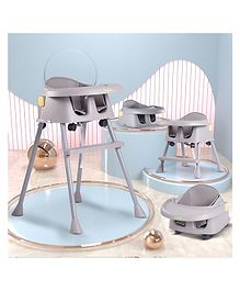 Baybee 4 in 1 Convertible Feeding High Chair for Kids Cum Booster Seat With Adjustable Height Footrest & Five Point Safety Belt - Grey