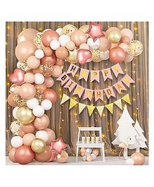 Puchku Birthday Decoration Items Rose Gold Birthday Decoration Curtain Net Light Metallic Balloons Banner Glue Dot Arch - 49 Pieces