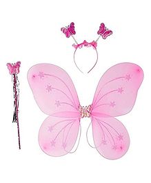 Puchku Nylon Butterfly Fairy Angel Wing Wand And Hairband -Pink