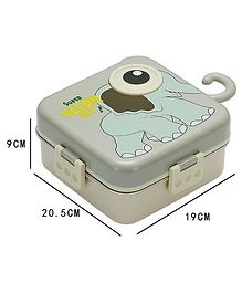 Ji and Ja Multi Compartment Eye Design Stainless Steel Lunch Box with Spoon Cup for Students School Kids and Adults (Multi Color) (Elephant)