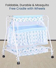 Baby Cradle with Mosquito Net & Wheel - Blue