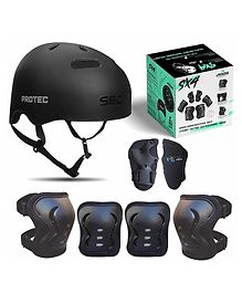 Jaspo Sx 4 Ultra Protective Set for Skating -  Cycling Helmet Set with Knee Pads Elbow Pads Wrist Guards -  Adjustable Helmet -  Protective Gear Set for Bicycle Roller Skating Skateboarding (Small - Black)