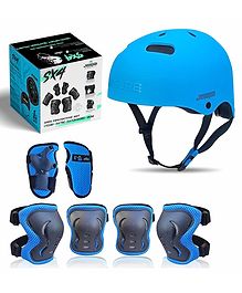 Jaspo Sx 4 Ultra Protective Set for Skating -  Cycling Helmet Set with Knee Pads Elbow Pads Wrist Guards -  Adjustable Helmet -  Protective Gear Set for Bicycle Roller Skating Skateboarding (Extra Small - Blue)