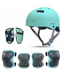 Jaspo Sx 4 Ultra Protective Set for Skating -  Cycling Helmet Set with Knee Pads Elbow Pads Wrist Guards -  Adjustable Helmet -  Protective Gear Set for Bicycle Roller Skating Skateboarding (Small - Cyan)