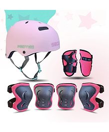 Jaspo Sx 4 Ultra Protective Set for Skating -  Cycling Helmet Set with Knee Pads Elbow Pads Wrist Guards -  Adjustable Helmet -  Protective Gear Set for Bicycle Roller Skating Skateboarding (Small - Pink)