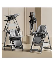 Baybee 3 in 1 Baby High Chair for Kids, Baby Feeding Chair with 8 Height Adjustable, Footrest, Tray, 160° Recline, 5 Point Safety Belt & Wheels  (Grey)