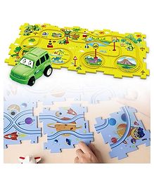 AKN TOYS DIY Assembling Electric Trolley, dinosaur  Puzzle Track Play Set with Vehicles, Battery-Operated Toy Vehicle & Puzzle Board, Rail Car Building Toys (color may vary )