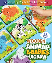 Intelliskills Premium Wooden Animals &
                        Babies Jigsaw Puzzles - 54 Multicoloured Pieces