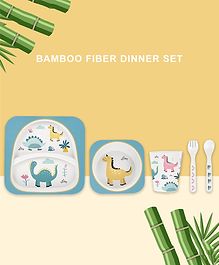 POLKA TOTS Eco Friendly Bamboo Fiber Kids Crockery Set Having 5 Pieces Dinner Set - Dino