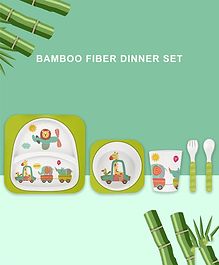 POLKA TOTS Eco Friendly Bamboo Fiber Kids Crockery Set Having 5 Pieces Dinner Set - Safari