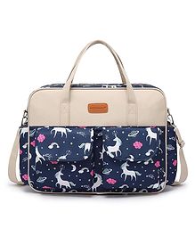Motherly Grace Tote Diaper Bag for Mothers for Travel with Changing Mat and 6-Month Assurance| Maternity Hospital Bag for Newborn | Water-Resistant Baby Bag for mom-Unicorn Blue