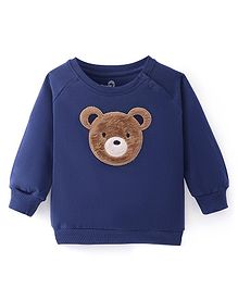 Doodle Poodle 100% Cotton Light Weight Looper Knit Full Sleeves Bear Patch Sweatshirt - Navy Blue