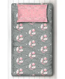 Silverlinen Single Bedsheet With One Pillow Cover Sheep Print - Grey Pink