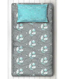 Silverlinen Single Bedsheet With One Pillow Cover Sheep Print - Grey Green