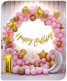 First Birthday 73 pcsPremium  DIY Pink Decoration Kit | Happy Birthday Decoration items for Kids Boy Girl|Pink, Golden and Silver Balloons