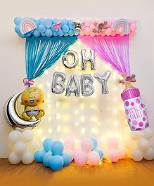 Baby Shower 63 Pcs Premium Colorful Decoration DIY Kit |Baby Welcome Home Decoration Kit|Maternity Props | Balloons with LED Curtains