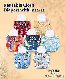 Zoe Reusable Cloth Diaper with Inserts Abstract Theme Pack of 7 - Multicolor