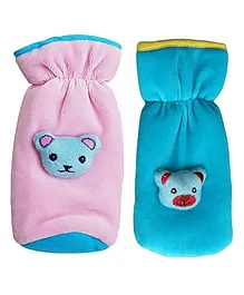 My NewBorn Velvet Bottle Cover Teddy Motif Upto 240 ml Pack of 2 - Blue Pink