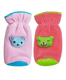 My NewBorn Velvet Bottle Cover Teddy Motif Upto 240 ml Pack of 2 - Peach Pink