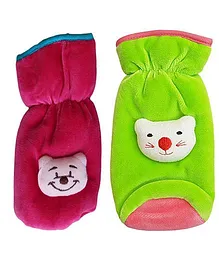My NewBorn Velvet Bottle Cover Teddy Motif Upto 240 ml Pack of 2 - Green Fuchsia