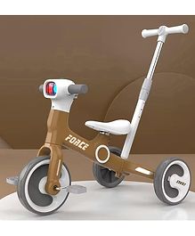 Giggle Rider 4-IN-1 Force Trike cum Convertible Balance Bike with Music Lights & Aluminum Alloy Frame with 3 Mute EVA Wheels & Big Wheel Hub with Multi-Gear Push Handle -Brown