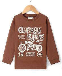 Lazy Bones Sinker Knit Full Sleeves T-Shirt with Text & Bike Print - Light Brown