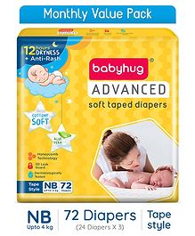 Babyhug Advanced Tape Style Diapers New Born Size - 72 Pieces