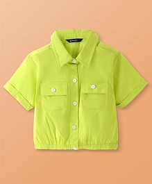 Pine Kids Woven Half Sleeves Solid Colour Ribbed Top - Limegreen