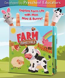 Intelliskills Farm Puppet Pals Board Book | 2 Animal Finger Puppets for Kids | Early Educational Toy for Boys & Girls | Interactive Story Books | Reading Books | Fun Activities for Kids | Ideal for Gifting