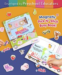 Intelliskills 4-in-1 Premium Magnetic Board Book | Activity Board Books for Kids | Pick & Stick | Interactive Book | Early Educational Toy for Boys & Girls | Magnet Activity | Introduction to Vehicles, Food, Objects, Animals | Ideal for Gifting