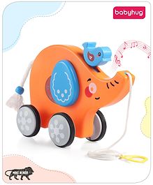 Babyhug Premium Battery Operated Elephant Pull Along Toy With Music & Lights - Orange