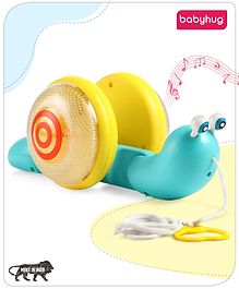 Babyhug Premium Battery Operated Snail Pull Along Toy With Music & Lights - Sky Blue