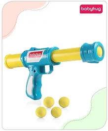 Babyhug Premium Blaster Gun with 6 Soft Foam Balls|Safe & Easy-to-Use|Bright Colors for Visual Stimulation|Indoor & Outdoor Play|Improves Hand-Eye Coordination|Age 3+|BIS|Blue & Yellow