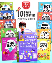 Play Nation Young Champions Brain Boosting Activity Bag|Set of 10 Books-80Pages|Dot to Dot,Look & Find,How Many,Mazes,Difference,Reasoning,What's Next,Sort,Word Search,Jumble- English|Ideal for Return Gift