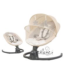 Baybee Automatic Electric Swing Cradle for New Born Baby with Adjustable Swing Speed, Remote | Infant Baby Rocker with Mosquito Net, Safety Belt, Music & Hanging Toys (Beige)