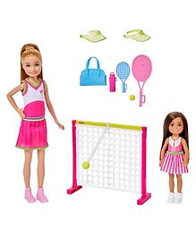 Barbie Stacie & Chelsea Tennis Playset with 2 Dolls & Accessories Pink - Height 38 cm ( Colors and decorations may vary )