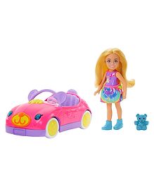 Barbie Chelsea Doll & Toy Car Set with Teddy Bear Pink - Height 8.2 cm ( Colors and Decorations May Vary )