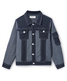 Arias Cotton Stretch Full Sleeves Colour Block Dark Washed Denim Jacket -  Black